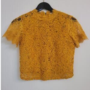 Zara Trafaluc Yellow Lace Blouse Zip Up Back Sz S